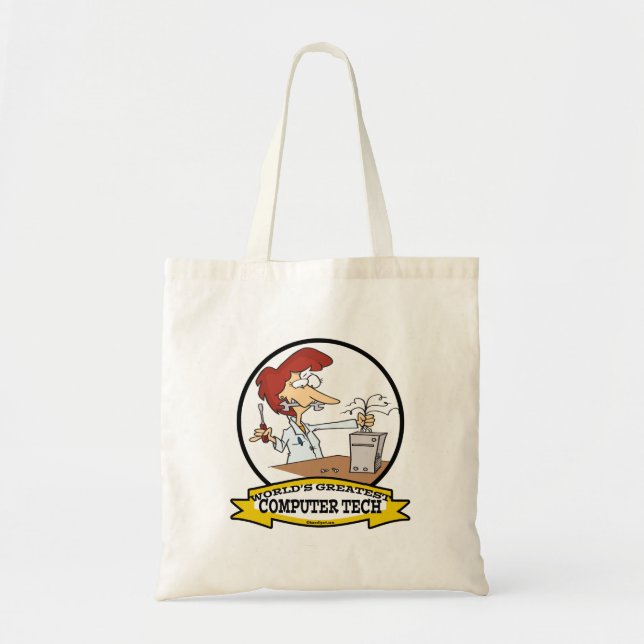 WORLDS GREATEST COMPUTER TECH WOMEN CARTOON TOTE BAG (Front)