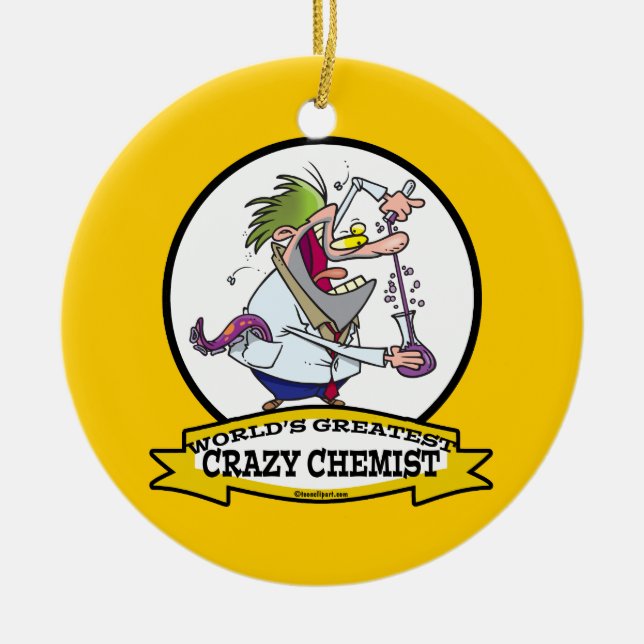 WORLDS GREATEST CRAZY CHEMIST MEN CARTOON CERAMIC TREE DECORATION (Front)