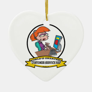 WORLDS GREATEST CUSTOMER SERVICE REP CARTOON CERAMIC TREE DECORATION