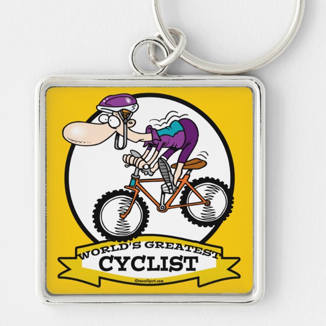 WORLDS GREATEST CYCLIST MEN CARTOON KEY RING (Front)