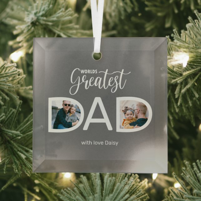 Worlds Greatest Dad 2 Photo Glass Tree Decoration (Insitu)