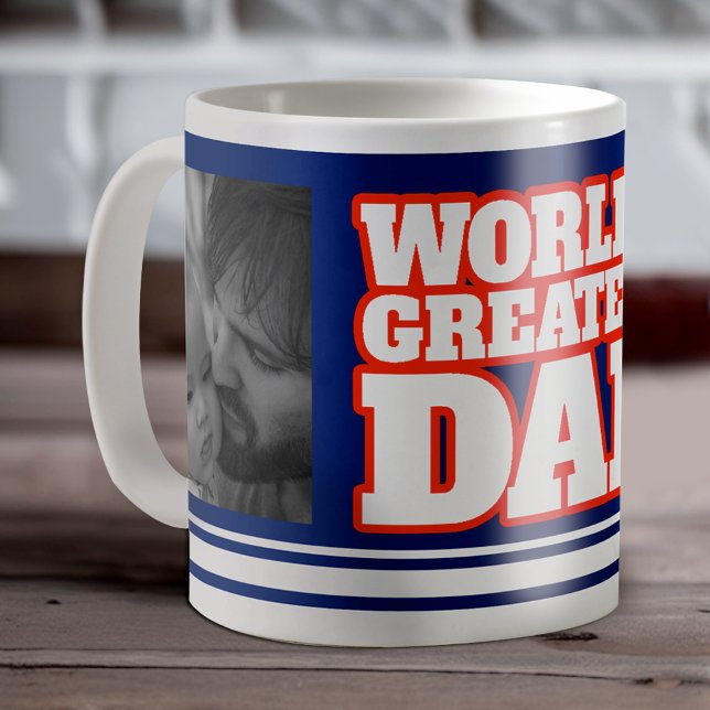 World's Greatest Dad add 2 photos blue red white Coffee Mug (Creator Uploaded)
