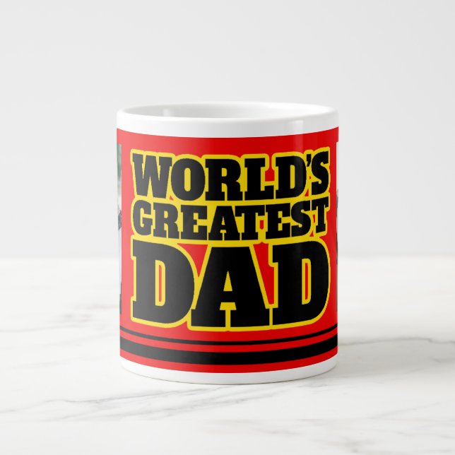 World's Greatest Dad add 2 photos red black jumbo Large Coffee Mug (Front)