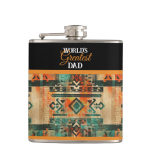 World's Greatest Dad Aztec Native American Style Hip Flask