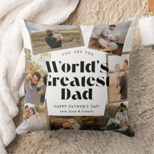 World's Greatest Dad Bold Retro 7 Photo Collage Cushion