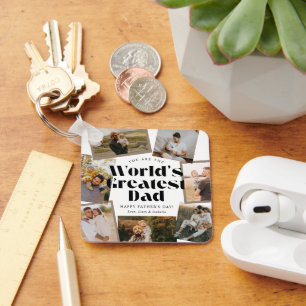 World's Greatest Dad Bold Retro 7 Photo Collage Key Ring