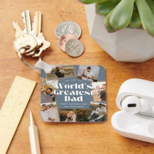 World's Greatest Dad Bold Retro 7 Photo Collage Key Ring