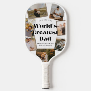 World's Greatest Dad Bold Retro 7 Photo Collage Pickleball Paddle
