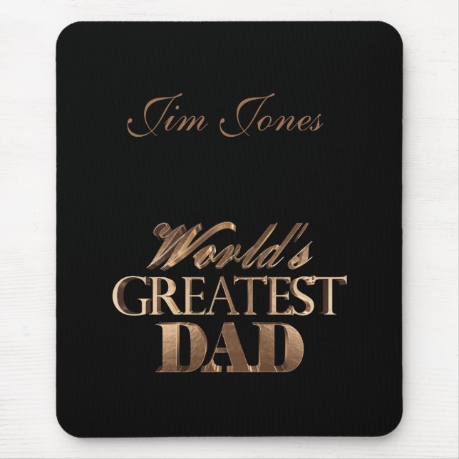 World's Greatest Dad Elegant Black Gold Brown Text Mouse Mat (Front)