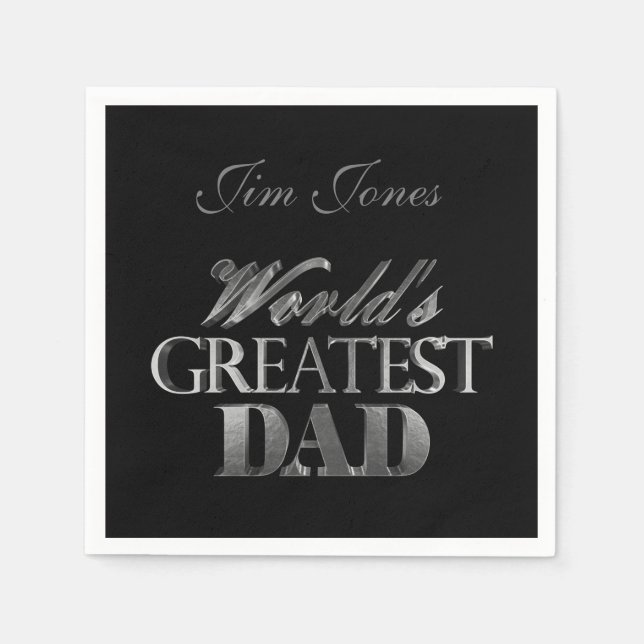 World's Greatest Dad Elegant Black Silver Grey Napkin (Front)