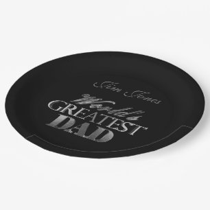 World's Greatest Dad Elegant Black Silver Grey Paper Plate