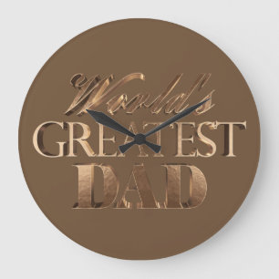 World's Greatest Dad Elegant Brown Gold Typography Large Clock
