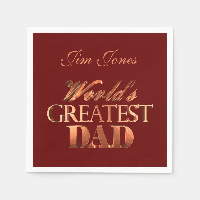 World's Greatest Dad Elegant Red Metallic Look Napkin (Front)