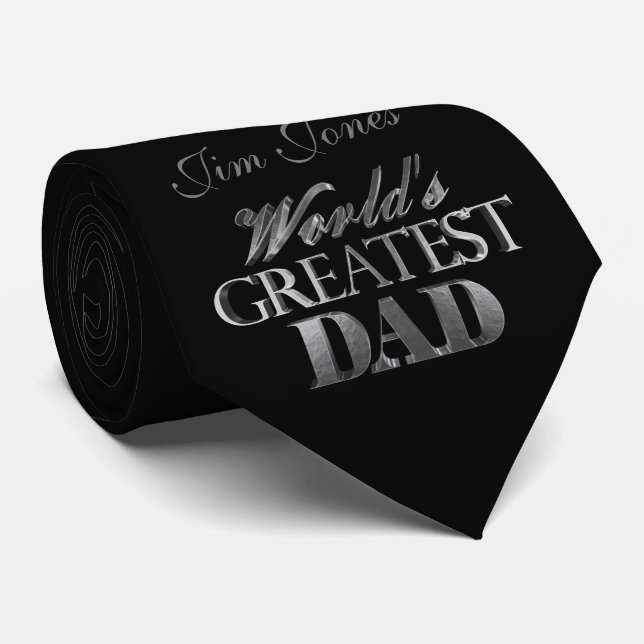 World's Greatest Dad Elegant Typography Name Black Tie (Rolled)