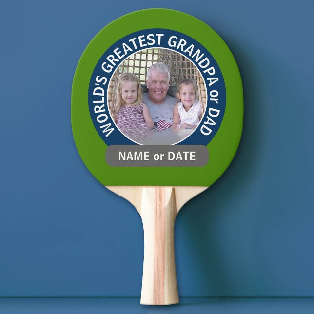 World's Greatest Dad Grandpa Photo green navy Ping Pong Paddle (Custom Ping Pong Paddle for Dad)