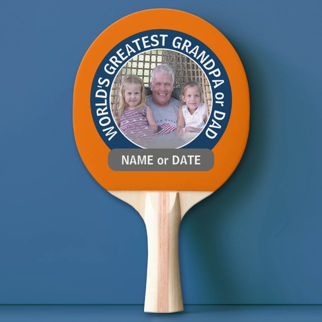 World's Greatest Dad Grandpa Photo orange blue Ping Pong Paddle (Custom Ping Pong Paddle for Dad)