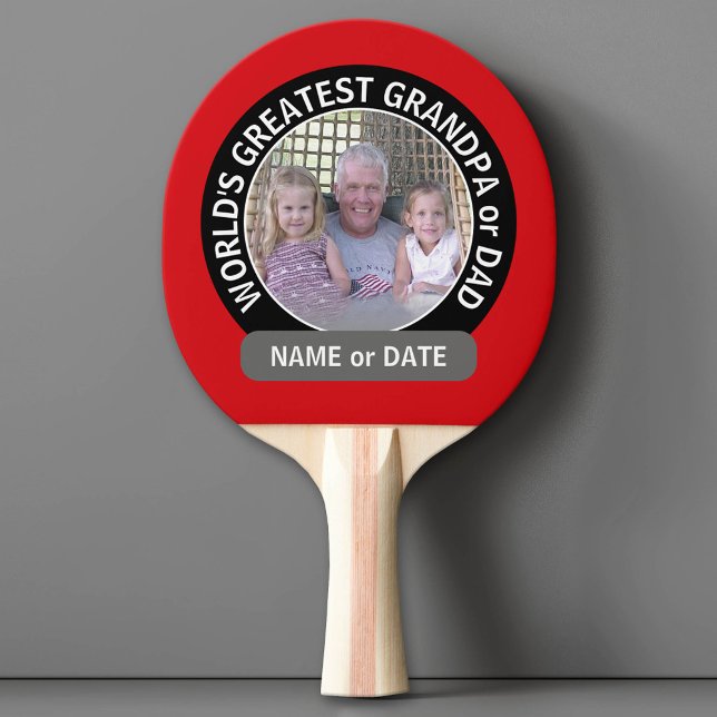 World's Greatest Dad Grandpa Photo red black Ping Pong Paddle (Custom Ping Pong Paddle for Dad)