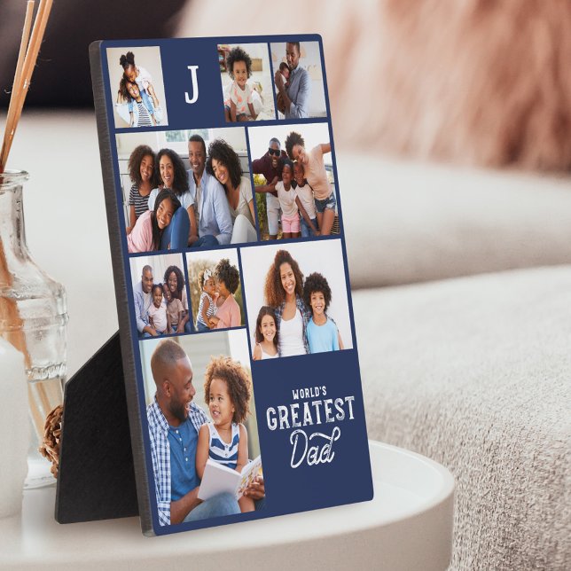 Worlds Greatest Dad Monogram Photo Grid Collage Plaque (Creator Uploaded)