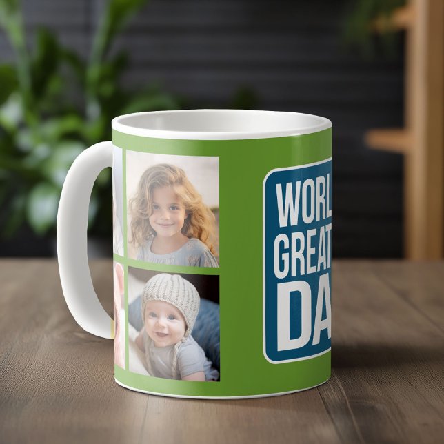 World's Greatest Dad - Navy Blue and Lime Green Coffee Mug (Custom Photo Mug)