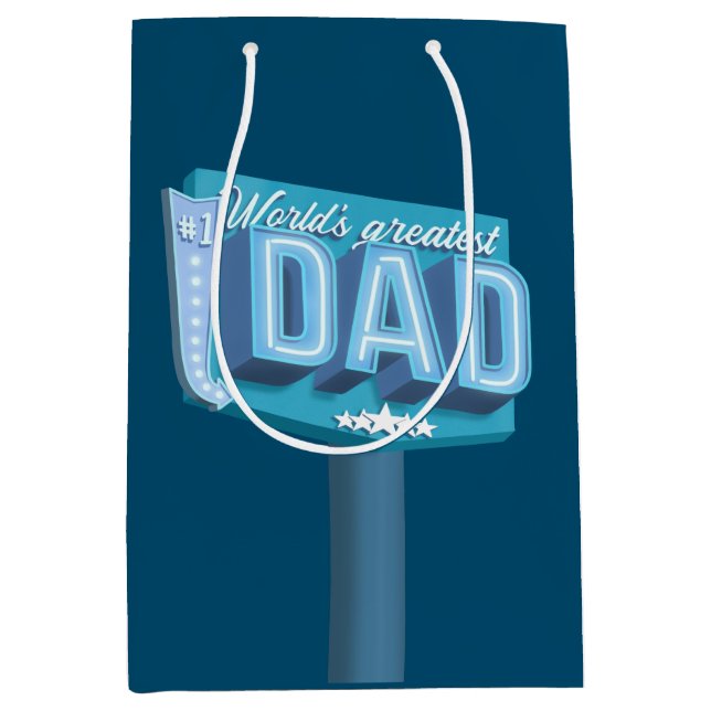 Worlds Greatest Dad neon sign Medium Gift Bag (Front)
