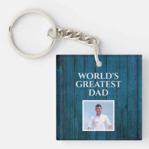 World's Greatest Dad - Photo On Rustic Blue Wood  Key Ring