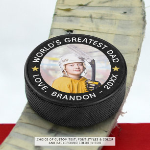 World's Greatest Dad Photo Personalised Your Colou Hockey Puck
