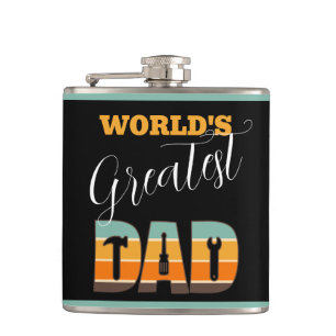 Worlds Greatest Dad - Tools - Retro Sunset Hip Flask