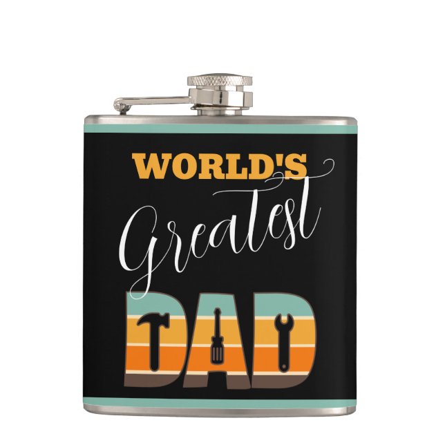 Worlds Greatest Dad - Tools - Retro Sunset  Hip Flask (Front)