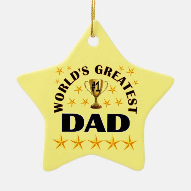 World's Greatest Dad Trophy Stars Cute Christmas Ceramic Tree Decoration (Front)