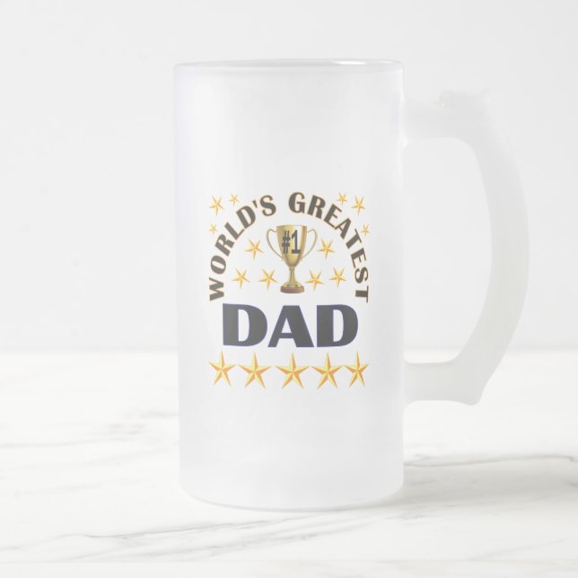 World's Greatest Dad Trophy Stars Frosted Glass Beer Mug (Right)