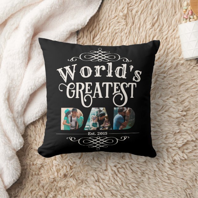 World's Greatest DAD with 3 Photo letter cutouts Cushion (Blanket)