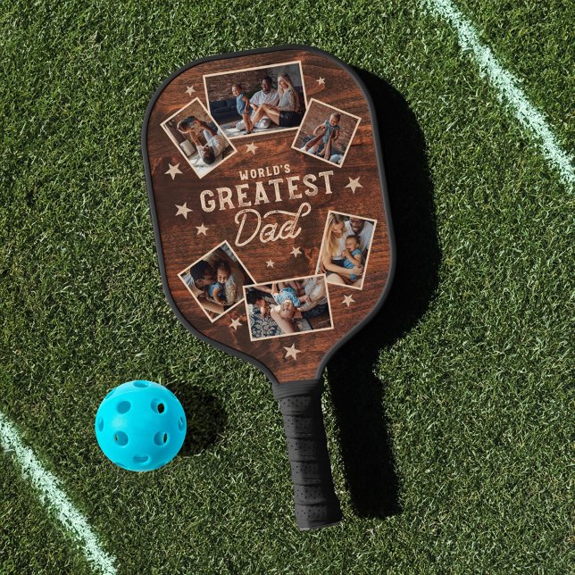 World's Greatest Dad Woodgrain Six Photo Collage Pickleball Paddle (World's Greatest Dad Woodgrain Six Photo Collage Pickleball Paddle)