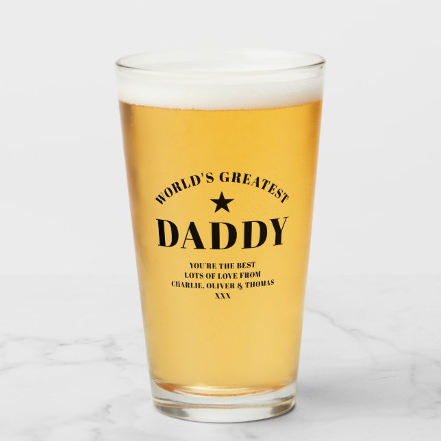 World's Greatest DADDY Black Personalised Pint Glass (Front Filled)