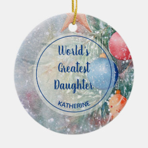  World's Greatest Daughter Christmas Watercolor Ceramic Tree Decoration