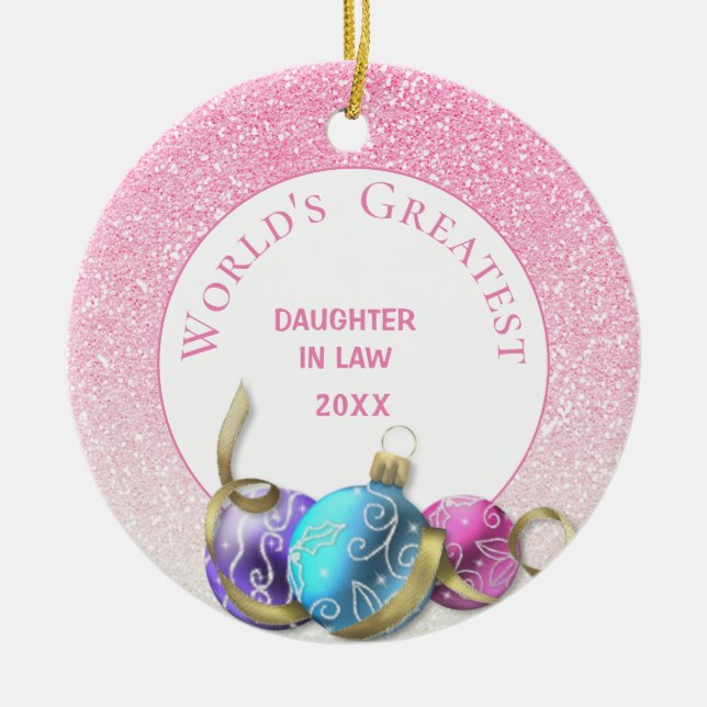 World's Greatest Daughter In law Pink Christmas   Ceramic Tree Decoration (Front)