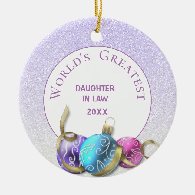 World's Greatest Daughter In law Purple Christmas Ceramic Tree Decoration (Front)