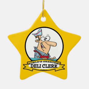 WORLDS GREATEST DELI CLERK MEN CARTOON CERAMIC TREE DECORATION