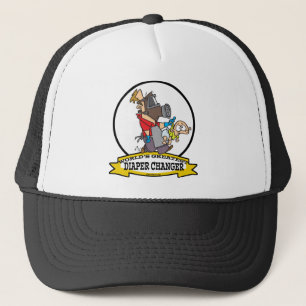 WORLDS GREATEST DIAPER CHANGER DAD CARTOON TRUCKER HAT