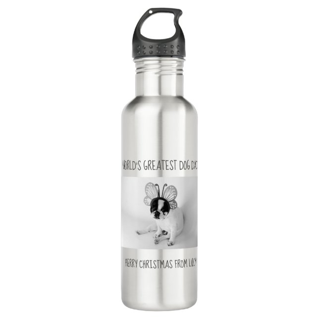 World's Greatest Dog Dad - Christmas photo 710 Ml Water Bottle (Front)