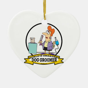 WORLDS GREATEST DOG GROOMER WOMEN CARTOON CERAMIC TREE DECORATION