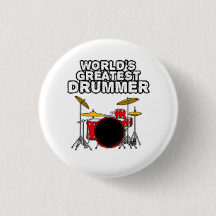 World's Greatest Drummer, Drum Kit Musician Funny 3 Cm Round Badge