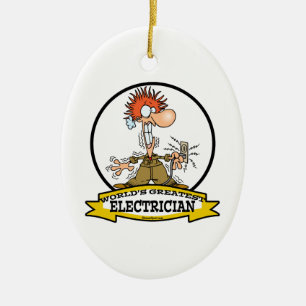 WORLDS GREATEST ELECTRICIAN MEN CARTOON CERAMIC TREE DECORATION