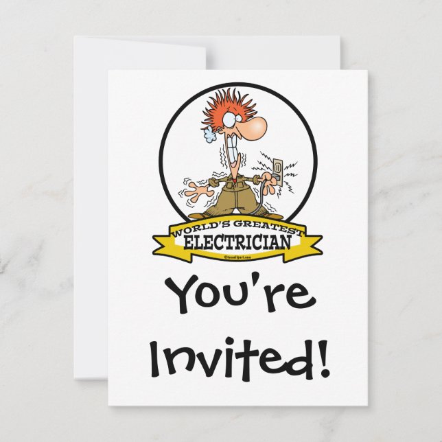 WORLDS GREATEST ELECTRICIAN MEN CARTOON INVITATION (Front)