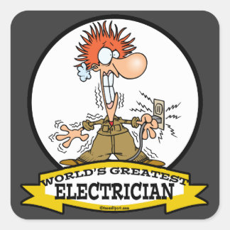 WORLDS GREATEST ELECTRICIAN MEN CARTOON SQUARE STICKER