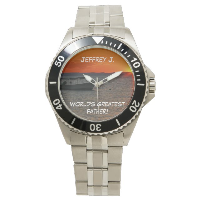 World's Greatest Father, Fishing Boat Personalised Watch (Front)