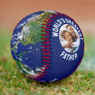 World's Greatest Father Planet Earth Globe Photo Baseball