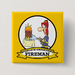 WORLDS GREATEST FIREMAN MEN CARTOON 15 CM SQUARE BADGE