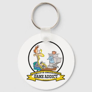WORLDS GREATEST GAME ADDICT CARTOON KEY RING