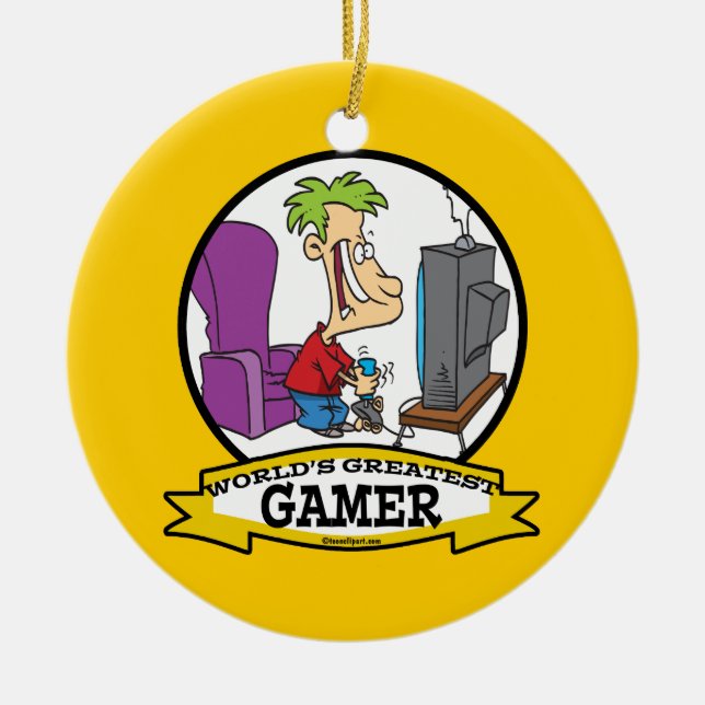 WORLDS GREATEST GAMER II CARTOON CERAMIC TREE DECORATION (Front)