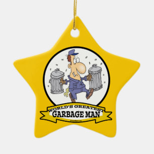 WORLDS GREATEST GARBAGE MAN CARTOON CERAMIC TREE DECORATION